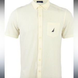 Nautica Men's XL Button‎ Down Shirt light Mint Green linen/cotton short sleeve